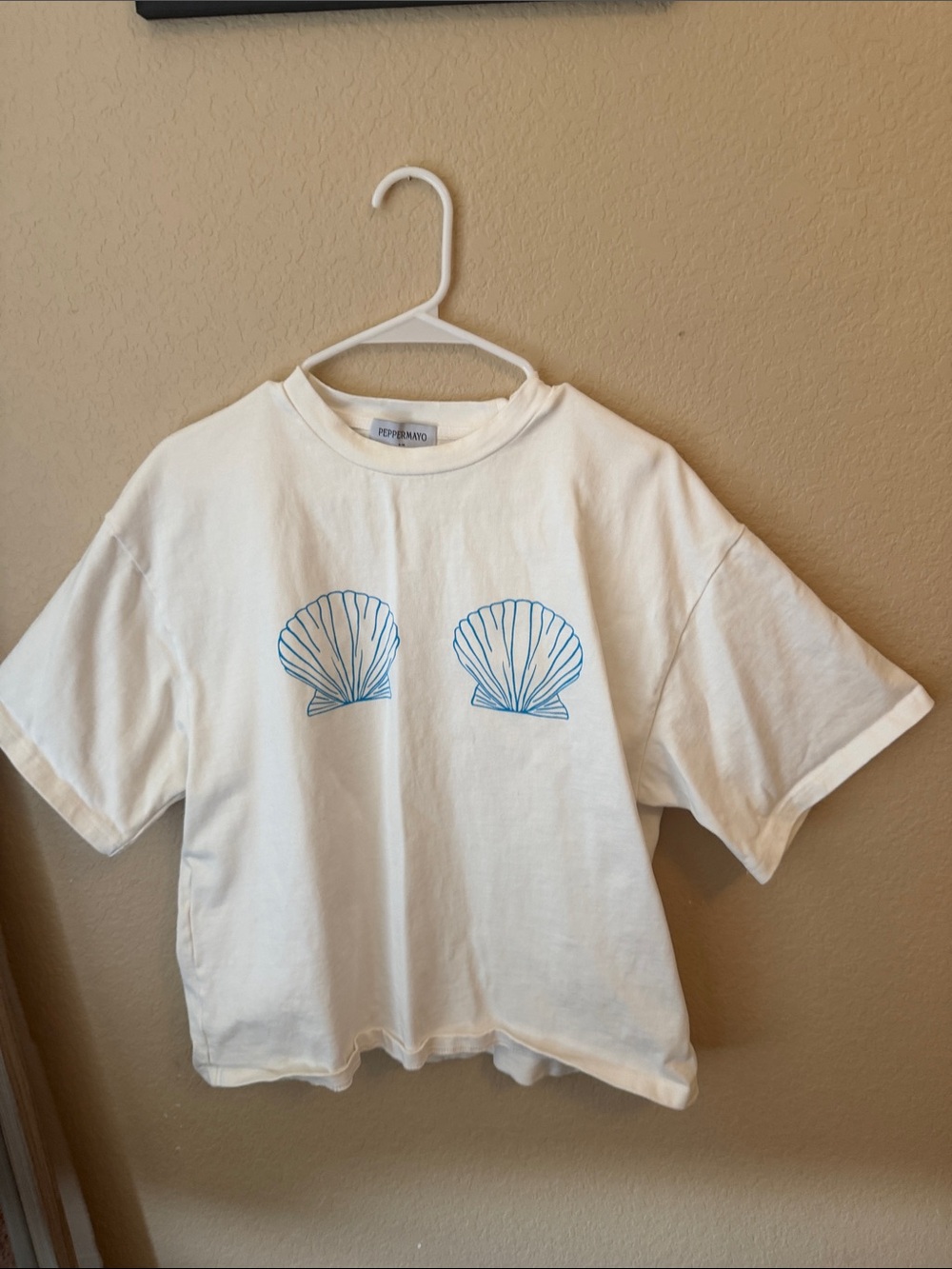Peppermayo White Short Sleeve Tee with Blue Shell Prints